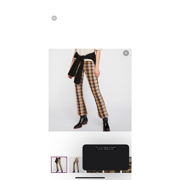 Free People Pants Sz 2 Plaid Checkered Kick Flare Cropped Knit 70s Hippie Retro - Picture 2 of 15